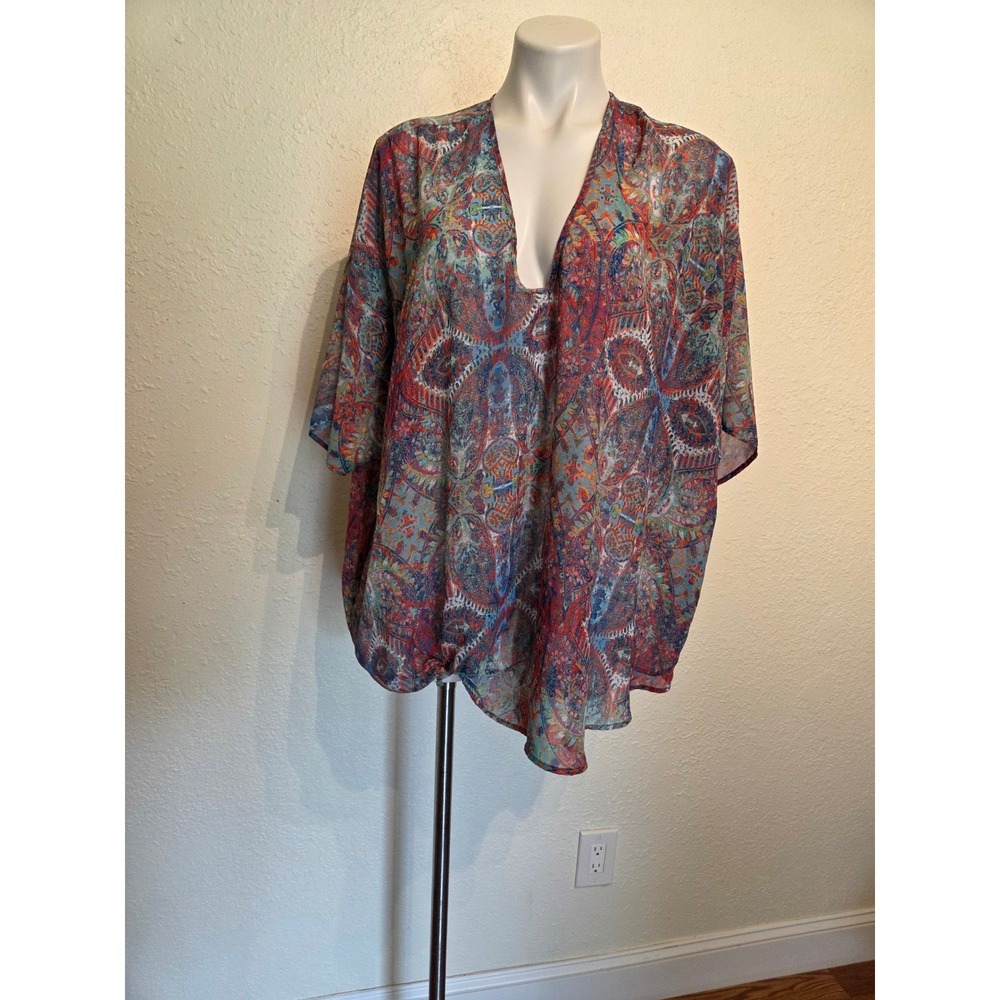 Show Me Your Mumu Paisley Kaftan Top Womens M Multi Color Kimono Sleeve V-Neck
